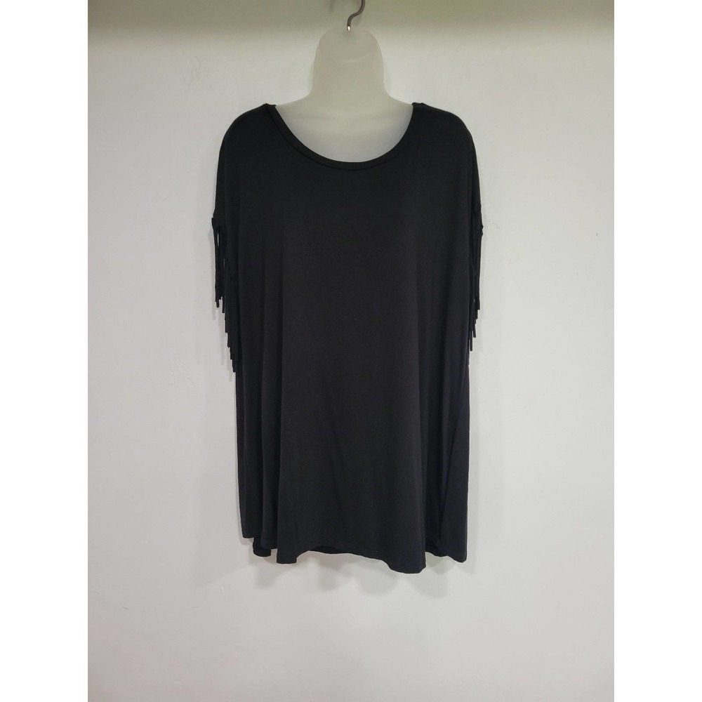 NWT Black Blouse With Fringe Sleeves Women Size 3 XL